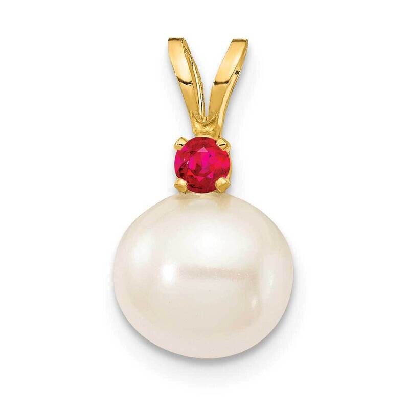 Ruby 8-8.5mm White Round Freshwater Cultured Pearl Pendant 14k Gold XF742_R, MPN: XF742_R, 88395762…