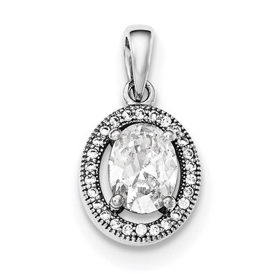 CZ Diamond Oval Pendant Sterling Silver Rhodium-plated QP4243, MPN: QP4243, 883957670454