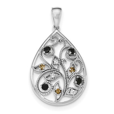 Textured with CZ Diamond Pendant Sterling Silver Rhodium-plated Polished QP4354, MPN: QP4354, 19110…