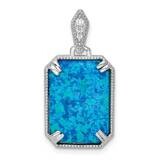 Blue Created Opal &amp; CZ Diamond Beaded Border Pendant Sterling Silver Rhodium-Plated QP5669, MPN: QP…