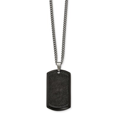 Laser Cut Black IP Black CZ Dogtag Necklace Stainless Steel Brushed SRN2103-24 by Chisel, MPN: SRN2…