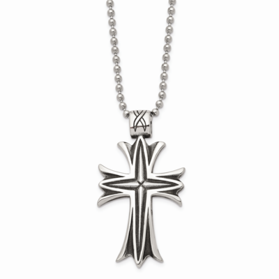 Antiqued Cross 24 Inch Necklace Stainless Steel Polished SRN1044-24 by Chisel, MPN: SRN1044-24, 886…