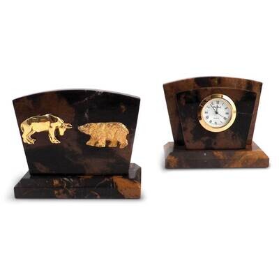 Stock Market Tiger Eye Marble Gold-plated Accents Quartz Clock Letter Rack GM21430, MPN: GM21430, 7…