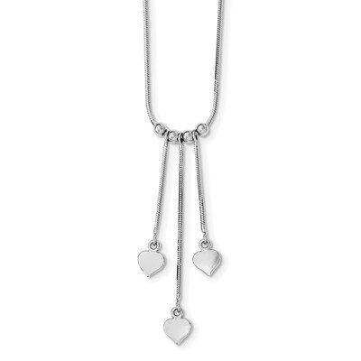 Rhodium-Plated Polished Heart Dangles &amp; Beads Necklace Sterling Silver QG3821-18
