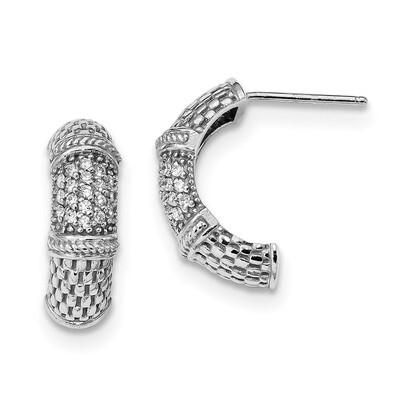 Textured CZ Diamond Post Earrings Sterling Silver Rhodium-plated Polished QE13032, MPN: QE13032,