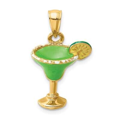 Green Enameled Salted Margarita Drink with Lime Charm 14k Gold 2-D K6781, MPN: K6781, 637218122172