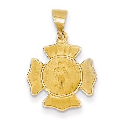 Saint Florian Badge Medal Pendant 14k Gold Polished and Satin XR1368, MPN: XR1368, 886774619545