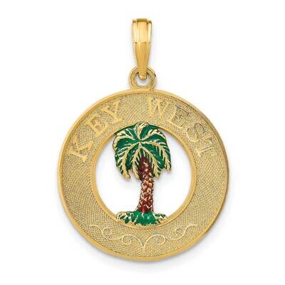 Key West On Round Frame with Enamel Palm Tree Charm 14k Gold K7096, MPN: K7096, 637218186495