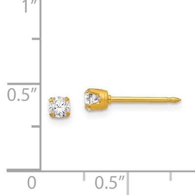 3mm Cubic Zirconia Post Earrings 18k Gold  243E, MPN: 243E,