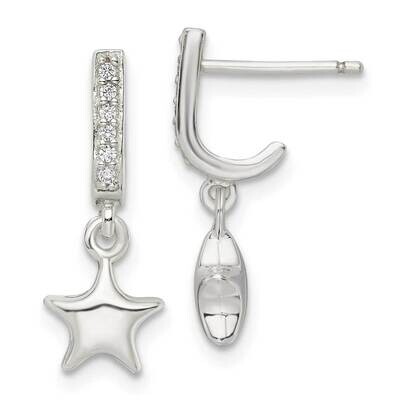 Kids Puffed Star CZ Diamond J-Hoop Post Earrings Sterling Silver QE16486, MPN: QE16486, 196904165515