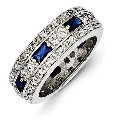 Dark Blue &amp; Clear Diamond Band Sterling Silver QR1999-8, MPN: QR1999-8, 883957313818