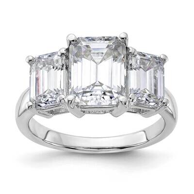 4 3/4ct. Three Stone G H I True Light Emerald-cut Moissanite Ring 14k White Gold RM4451E-470-WMT, M…