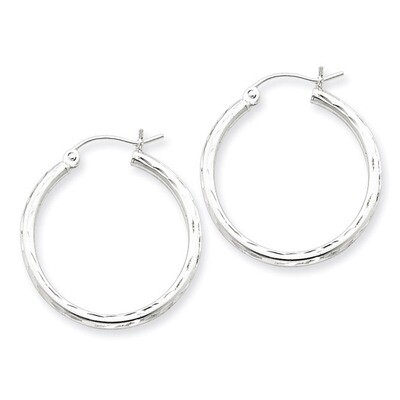 2.00mm Diamond-cut Hoop Earrings Sterling Silver Rhodium-plated QE3530, MPN: QE3530, 883957927152