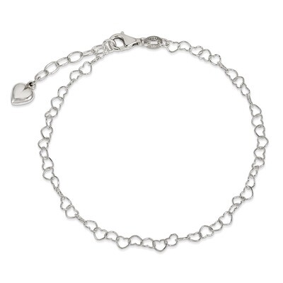 9 Inch Puffed Heart with &amp; Extension Anklet Sterling Silver Polished QG2793-9, MPN: QG2793-9, 88677…