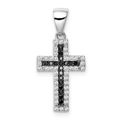 Black and Clear CZ Diamond Cross Pendant Sterling Silver Rhodium-plated QC9395, MPN: QC9395, 883957…