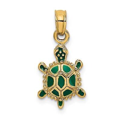 Green Enamel 3-D Land Turtle Charm 14k Gold K6686, MPN: K6686, 637218111640
