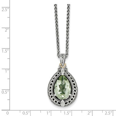 Diamond &amp; Green Quartz Necklace Sterling Silver &amp; 14k Gold QTC887, MPN: QTC887, 883957441504