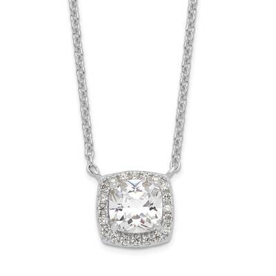 Princess Cut CZ Diamond with 2 In Extender Necklace 18 Inch Sterling Silver Rhodium-Plated QG6143-1…