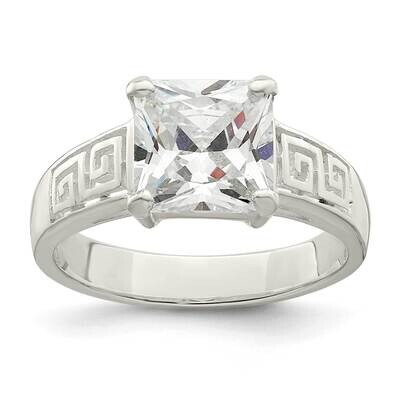 Greek Key Ring Sterling Silver Cz Diamond QR7310, MPN: QR7310,