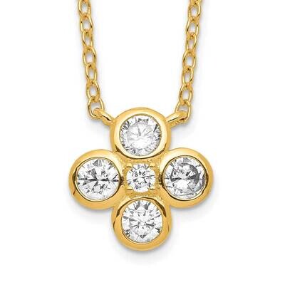 Polished CZ Diamond with 2 Inch Extender Necklace 18 Inch Sterling Silver Gold-Plated QG5318-18, MP…