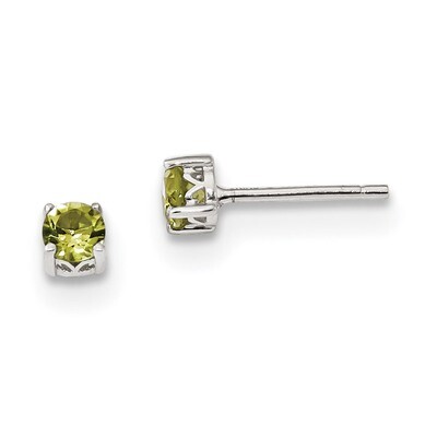 4mm Round Peridot Post Earrings Sterling Silver Rhodium-plated QBE26AUG, MPN: QBE26AUG, 191101048616