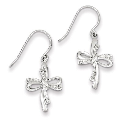 Cross Dangle Earrings Sterling Silver Rhodium-plated Diamond QE10462, MPN: QE10462, 883957019444