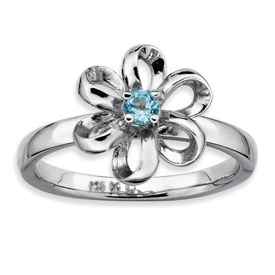 Blue Topaz Flower Ring - Sterling Silver Polished QSK111, MPN: QSK111, 886774209623