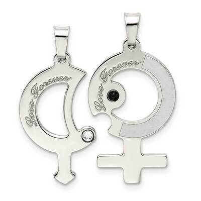 Male/Female Breakapart Symbols Pendant Sterling Silver CZ Diamond QC9508, MPN: QC9508, 883957936000