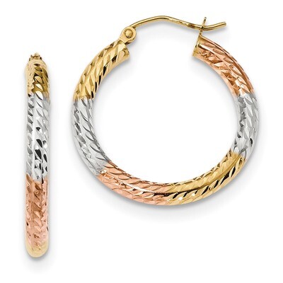 White and Rose Polished &amp; Diamond -cut Hoop Earrings 14k Gold &amp; Rhodium TF1135, MPN: TF1135, 191101…