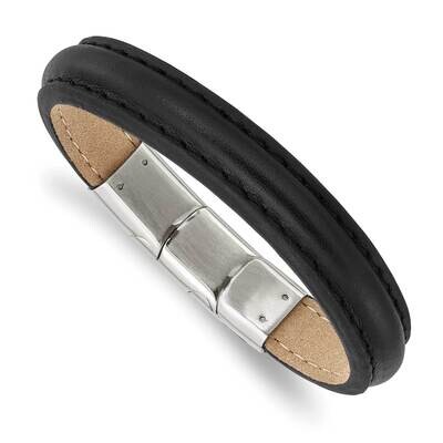 Black Leather with .5 Inch Extender 7.75 Inch Bracelet Stainless Steel Polished SRB2983-7.75, MPN: …