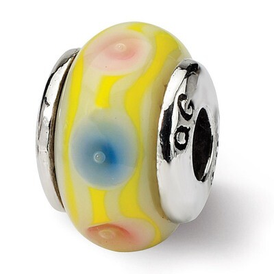 Yellow Hand-blown Glass Bead - Sterling Silver QRS822, MPN: QRS822, 883957728285