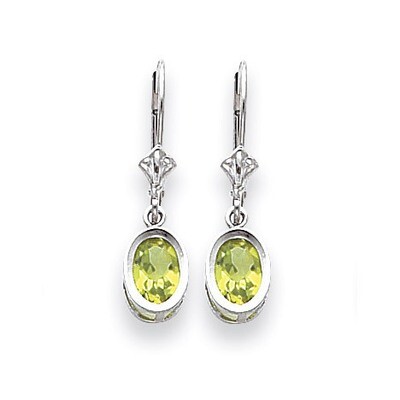 7x5mm Oval Peridot Leverback Earrings 14k White Gold XLB106WPE, MPN: XLB106WPE, 883957225852