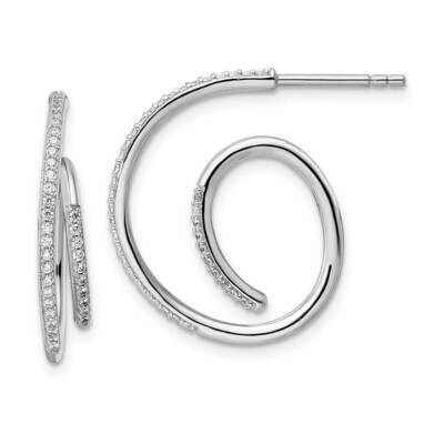 CZ Diamond Fancy J Hoop Post Earrings Sterling Silver Rhodium-Plated QE16213, MPN: QE16213, 1969041…