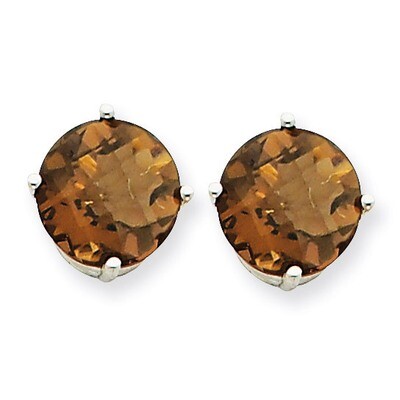 9mm Round Smokey Quartz Earrings 14k White Gold XE76WSQ, MPN: XE76WSQ, 883957099644