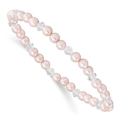 4mm Pink Shell Pearl &amp; 45mm Crystal Stretch Bracelet QH5322, MPN: QH5322,