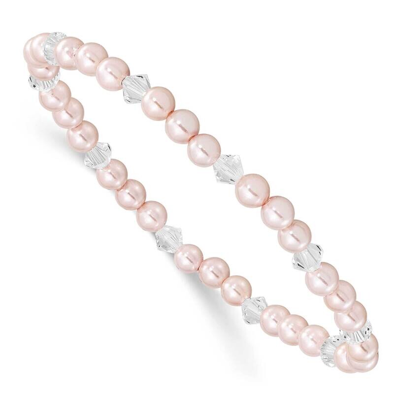 4mm Pink Shell Pearl &amp; 45mm Crystal Stretch Bracelet QH5322, MPN: QH5322,