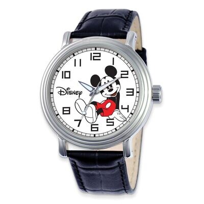 Disney Black Leather Strap Mickey Mouse Watch Adult Size XWA4382, MPN: XWA4382, 843231067493
