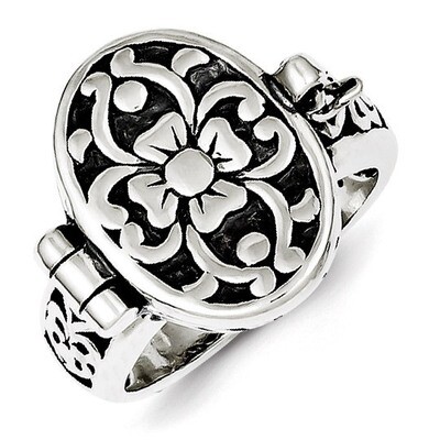 Sterling Silver Antique Locket Ring Sterling Silver Antiqued QR1763-6, MPN: QR1763-6, 883957183459