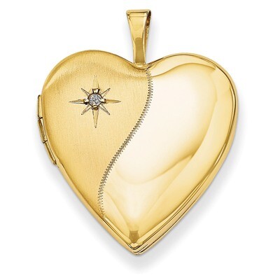 Polished Satin with Diamond Heart Locket 14k Gold 20mm XL594, MPN: XL594, 883957143507