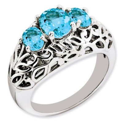Swiss Blue Topaz Ring Sterling Silver QR3278BT, MPN: QR3278BT, 883957404493