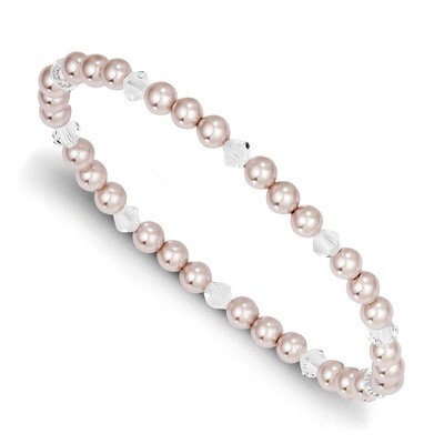 Shell Bead &amp; Swarovski Crystal Child Stretch Bracelet 4mm Pink QH5052, MPN: QH5052, 886774557953