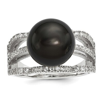 11-12Mm Black Shell Pearl CZ Ring Sterling Silver Majestick QMJR124B-6, MPN: QMJR124B,