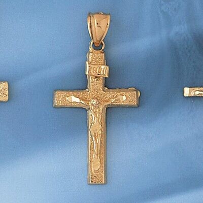 Dazzlers Jewelry Jesus Christ on Cross Pendant Necklace Charm Bracelet in Yellow, White or Rose Gol…