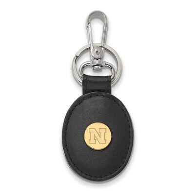 University of Nebraska Black Leather Oval Key Chain Gold-plated Silver GP087UNE-K1, MPN: GP087UNE-K…