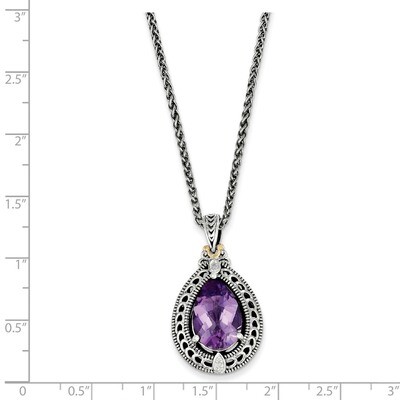 Diamond &amp; Amethyst Necklace Sterling Silver &amp; 14k Gold QTC697, MPN: QTC697, 886774244891