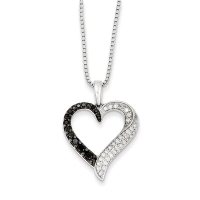 Black and White Diamond Heart Pendant Sterling Silver QP2287, MPN: QP2287, 883957028439