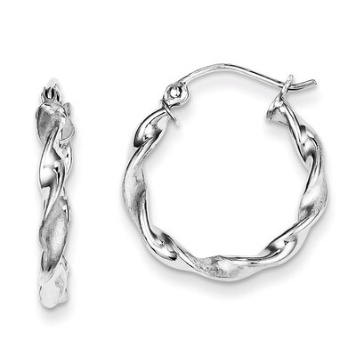 Polished and Satin Twist Hoop Earrings Sterling Silver Rhodium-plated QE8232, MPN: QE8232, 88395757…