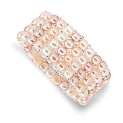 6-7mm Button Plastic Beaded 4-row Stretch Bracelet 7 Inch Freshwater Cultured Pearl QH5415, MPN: QH…