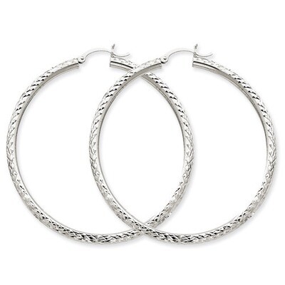 Diamond-cut 3mm Round Hoop Earrings 10k White Gold 10TC260, MPN: 10TC260, 883957896588