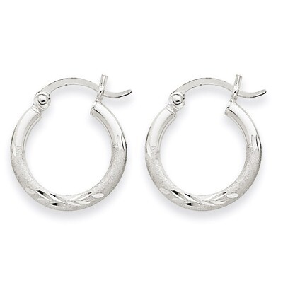 Satin &amp; Diamond-cut 2mm Round Hoop Earrings 14k White Gold TC199, MPN: TC199, 883957288765